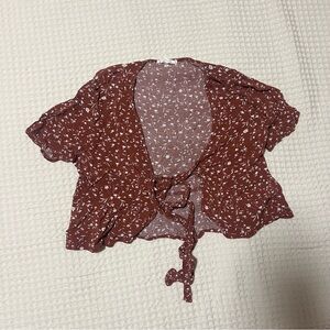 La Hearts Brown Tie-Front Crop Blouse